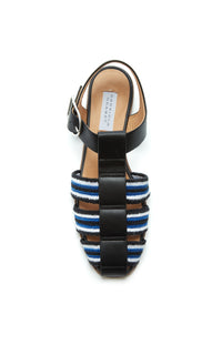 Calla Sandal en noir / ivoire / saphir nappa crochet