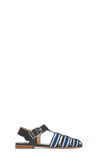 Calla Sandal en noir / ivoire / saphir nappa crochet