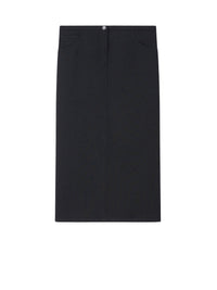 Mid-length straight-cut twill skirt - Black