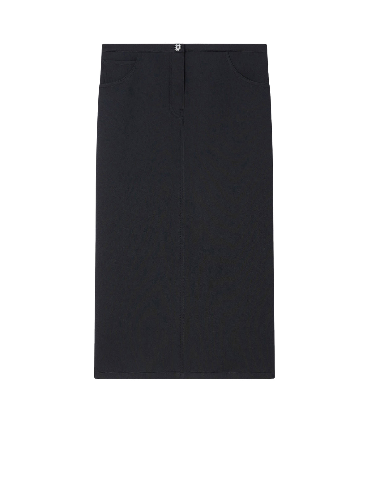 Mid-length straight-cut twill skirt - Black
