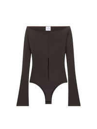 Crepe jersey bodysuit with a boat neck - Mud Brown