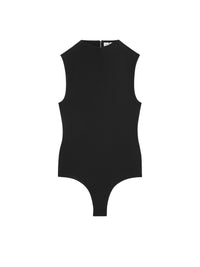 Body à col montant et manches courtes en crêpe jersey - Black