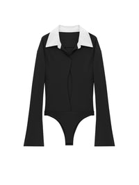 Body polo ouvertures devant en jersey - Black