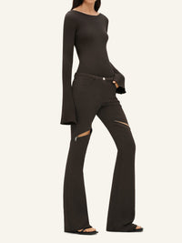 Pantalon bootcut Ellipse zippé en crêpe - Mud Brown