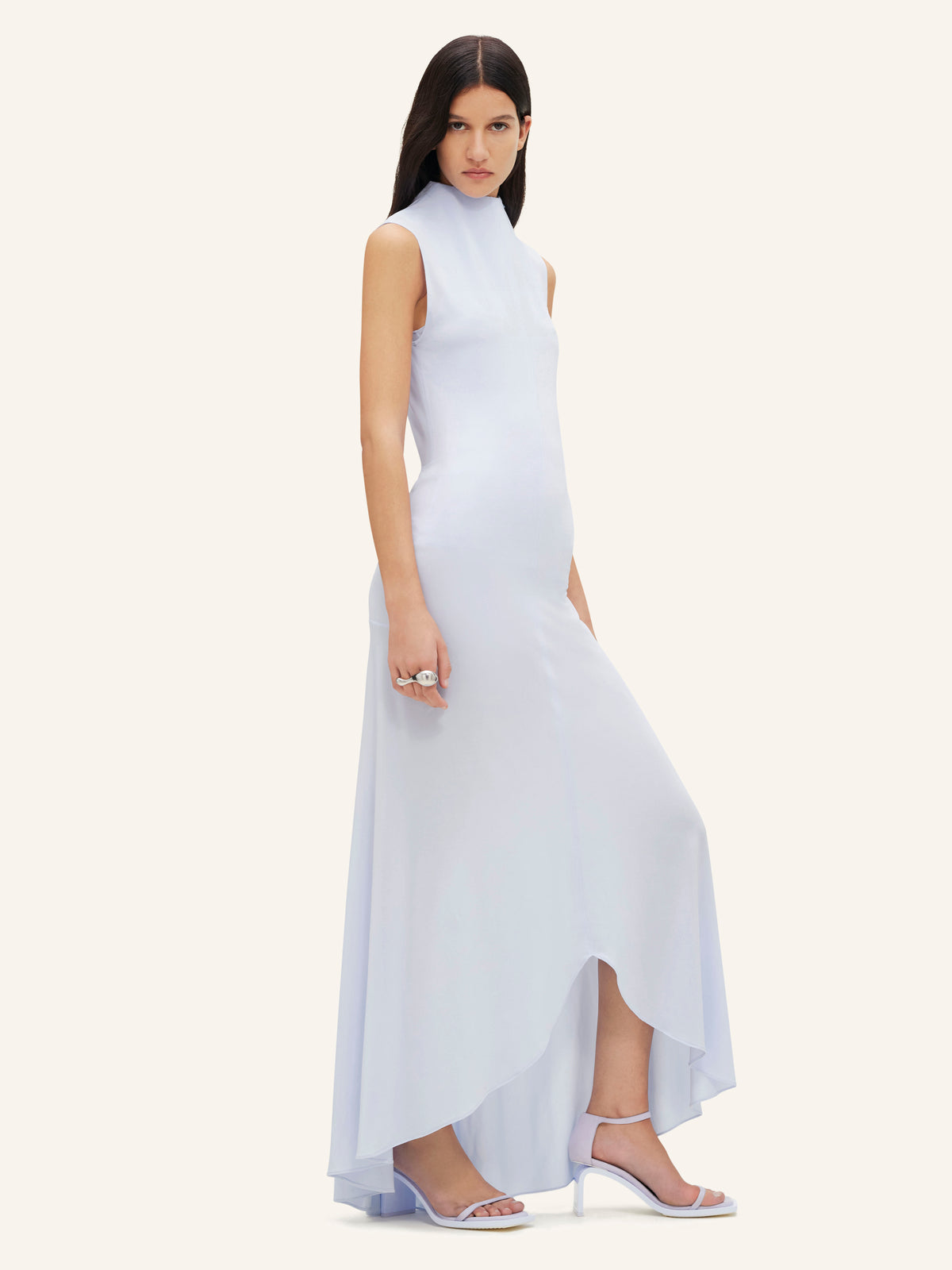 HIGH NECK CREPE JERSEY LONG DRESS-S