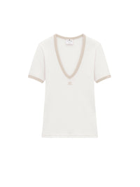 45pcs NEW / T-SHIRT COL V CONTRASTE - White heritage & Sand