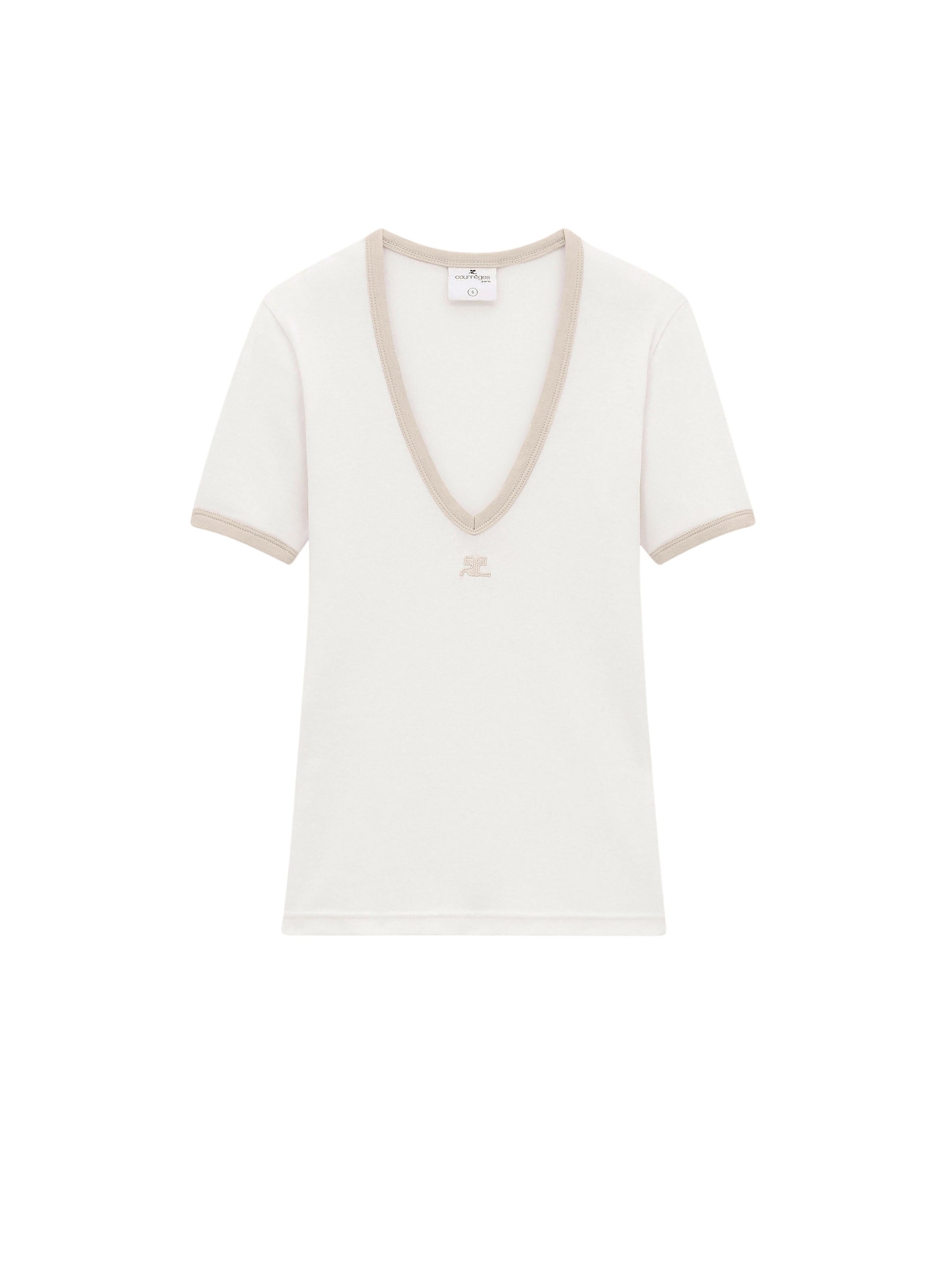 45pcs NEW / T-SHIRT COL V CONTRASTE - White heritage & Sand
