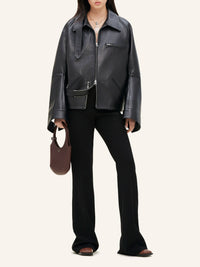 8pcs NEW / BLOUSON BIKER MODULAR EN CUIR - Black