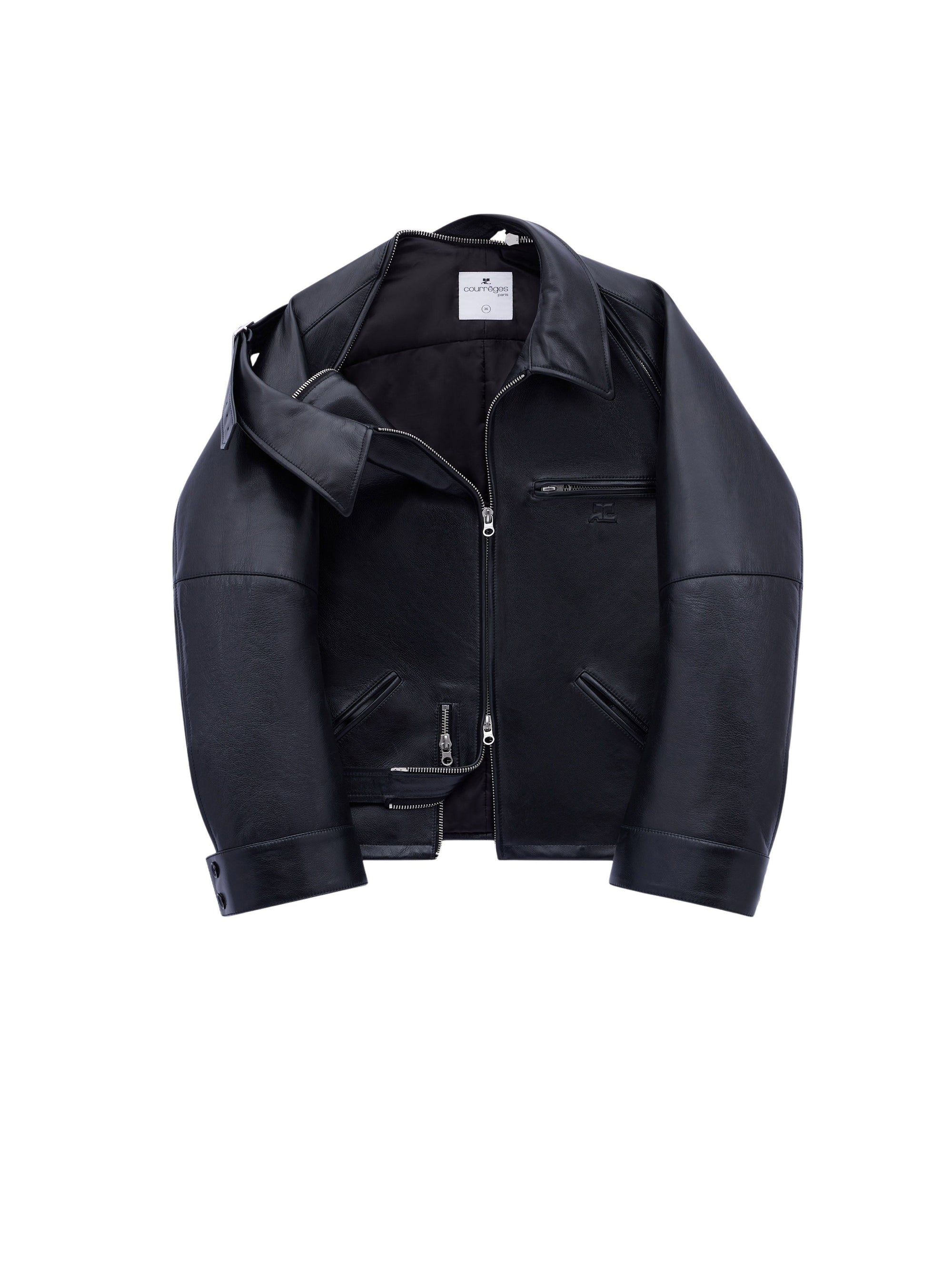 8pcs NEW / BLOUSON BIKER MODULAR EN CUIR - Black