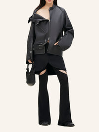 Blouson Biker avec manches zippées en cuir - Black