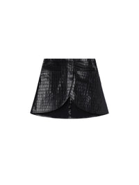 Jupe Ellipse croco stamped en cuir - Black