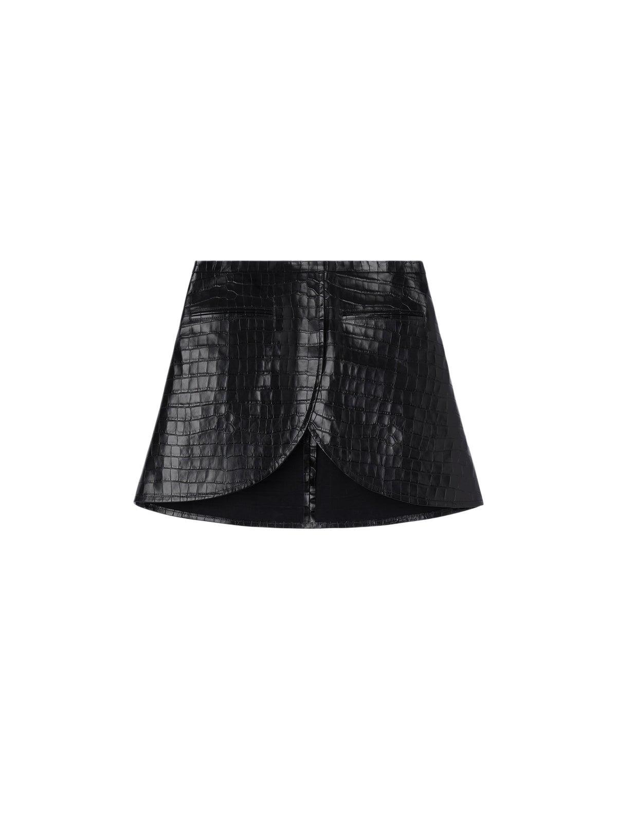 Jupe Ellipse croco stamped en cuir - Black