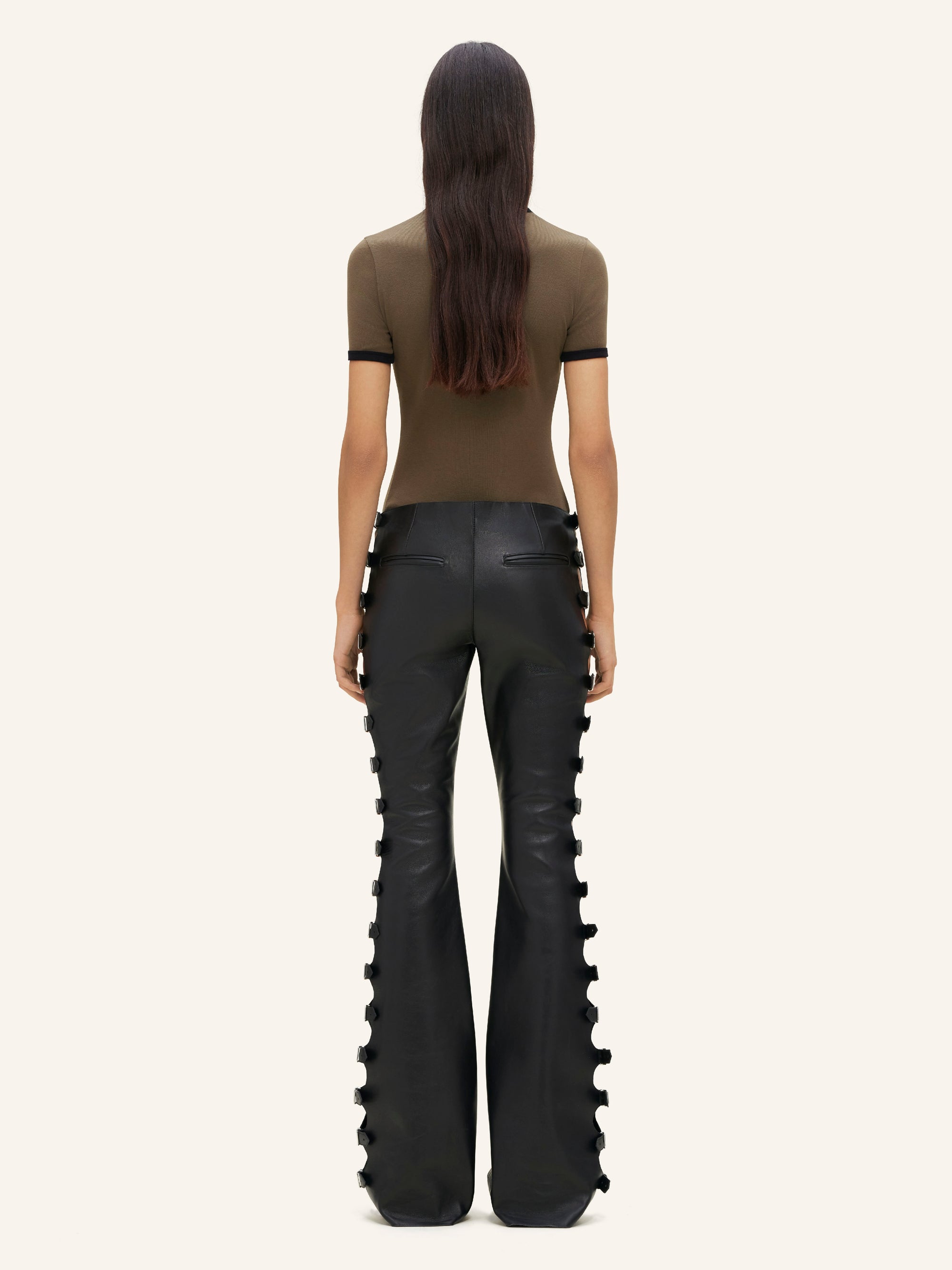 3pcs NEW / PANTALON BOOTCUT MULTI SANGLES EN CUIR - Black