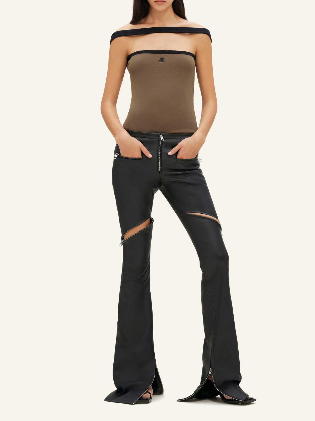 Pantalon Ellipse zippé en cuir - Black