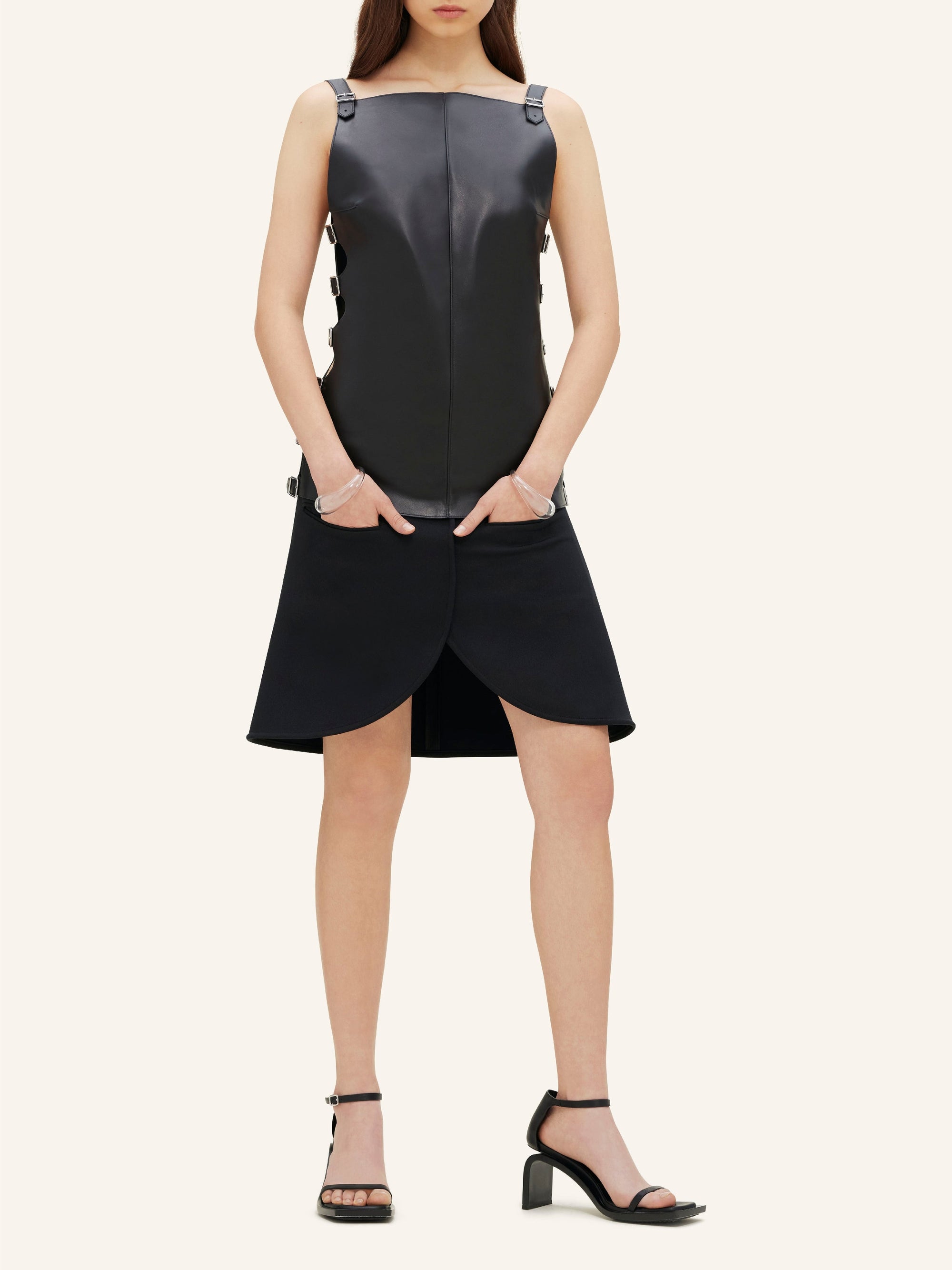 1pcs NEW / TOP MULTI SANGLES EN CUIR - Black
