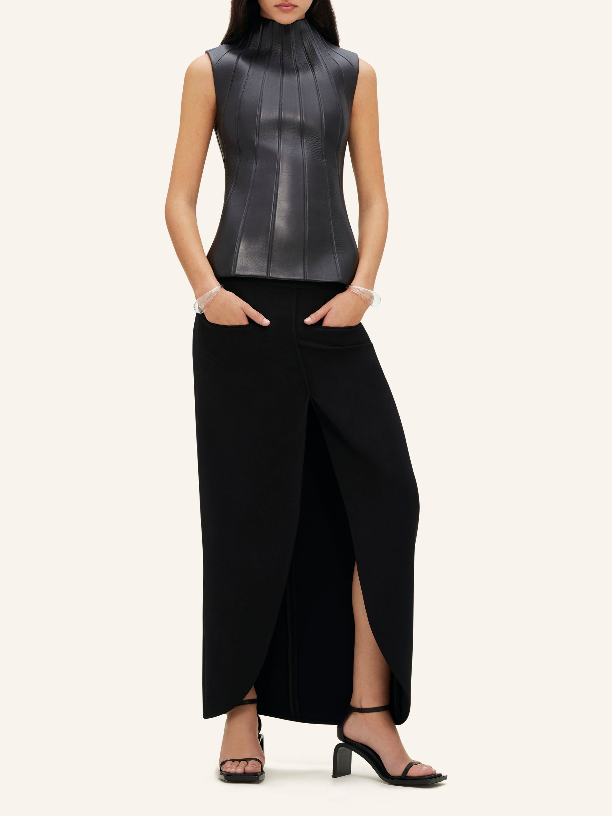 3pcs NEW / TOP RAYONNANT EN CUIR - Black