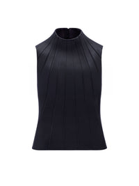 Top sans manches à col montant en cuir - Black