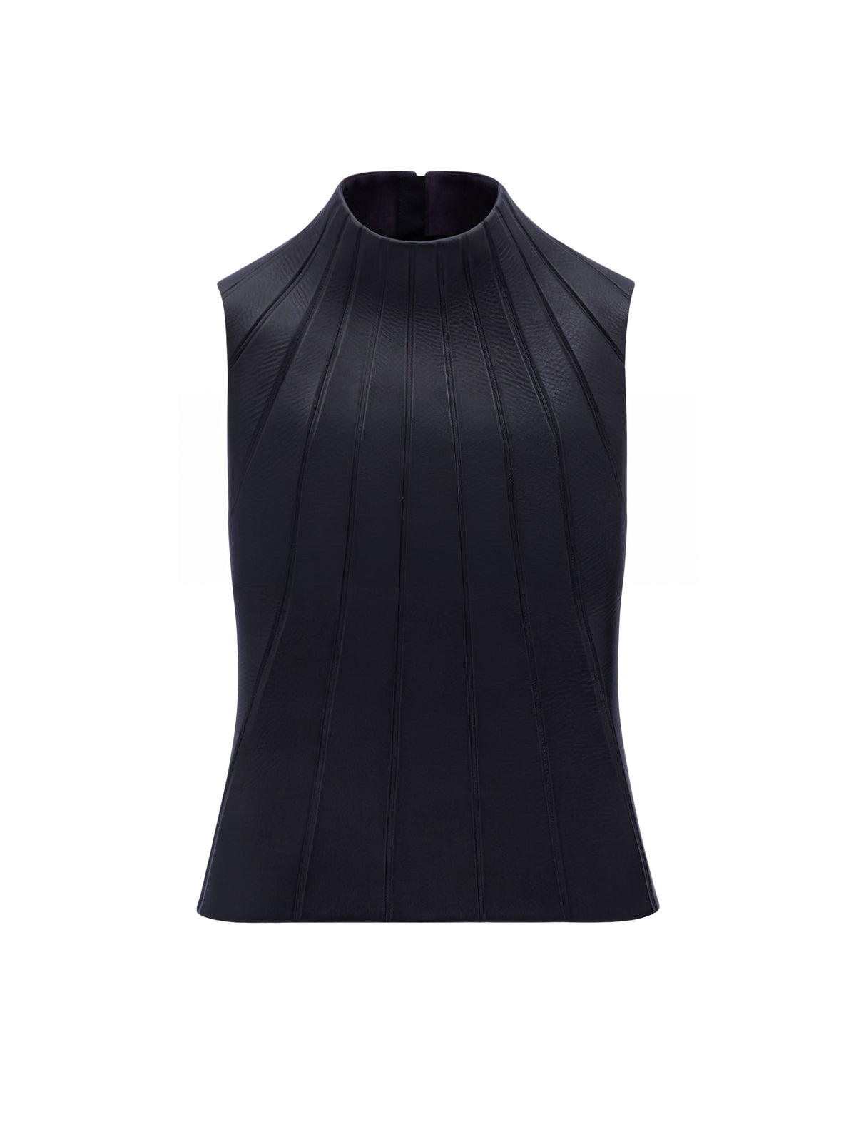 Top sans manches à col montant en cuir - Black