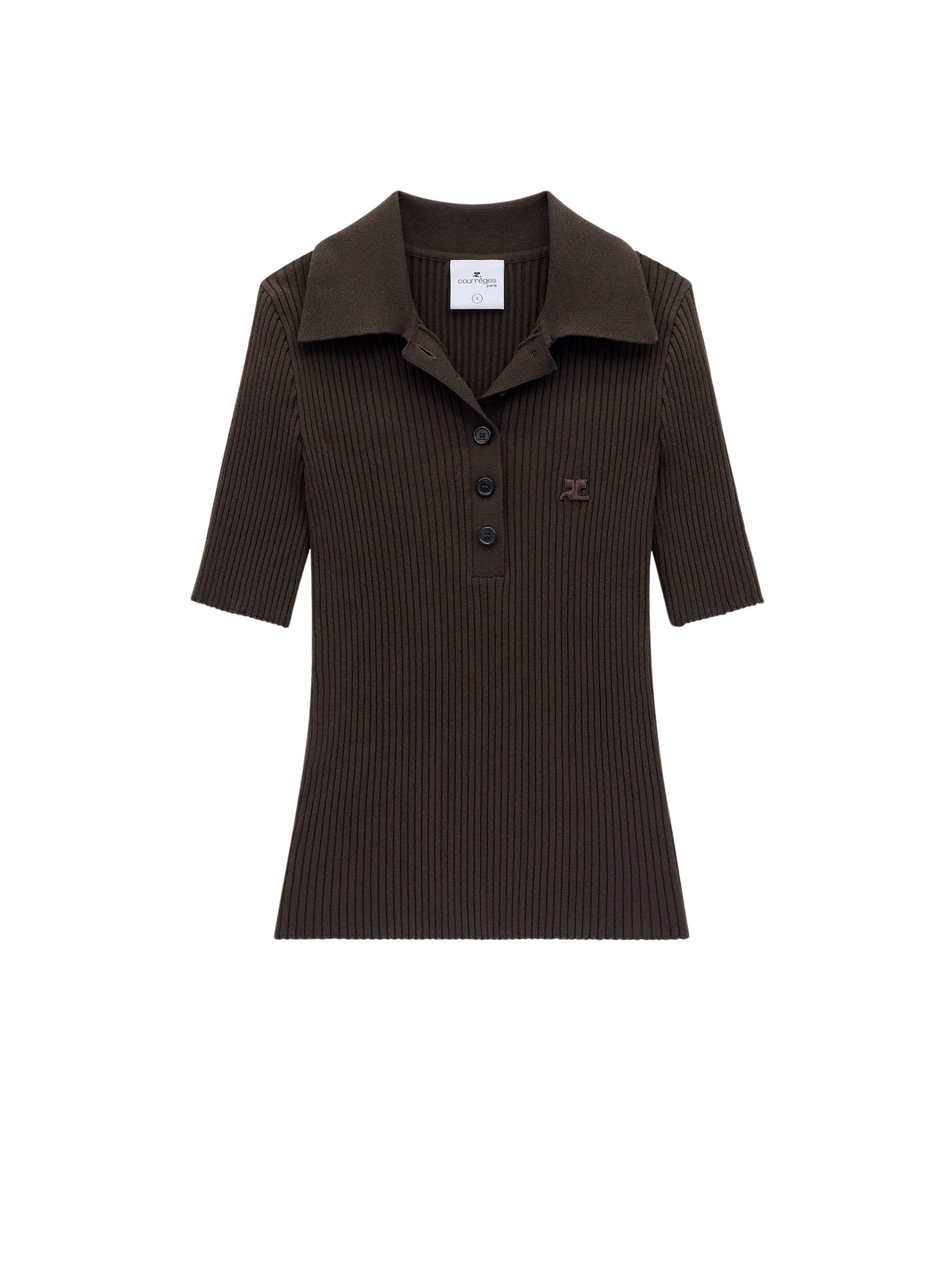 95pcs NEW / POLO SIGNATURE EN MAILLE CÔTELÉE - Mud brown