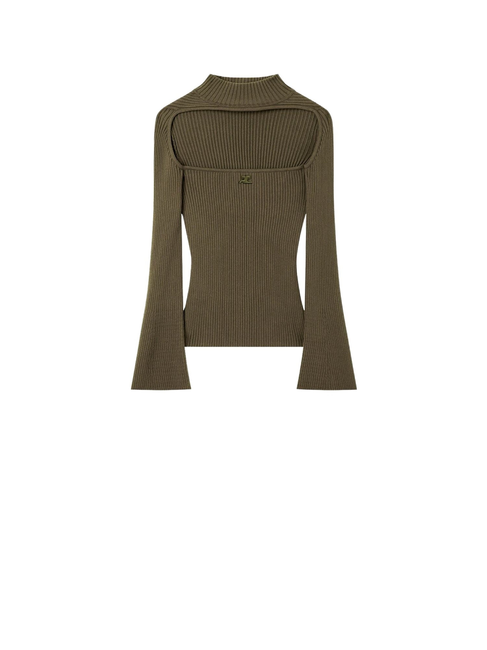 CAMOUFLAGE GREEN PULL HYPERBOLE EN MAILLE CÔTELÉE