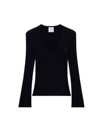 162pcs NEW / PULL COL V EN MAILLE CÔTELÉE - Black