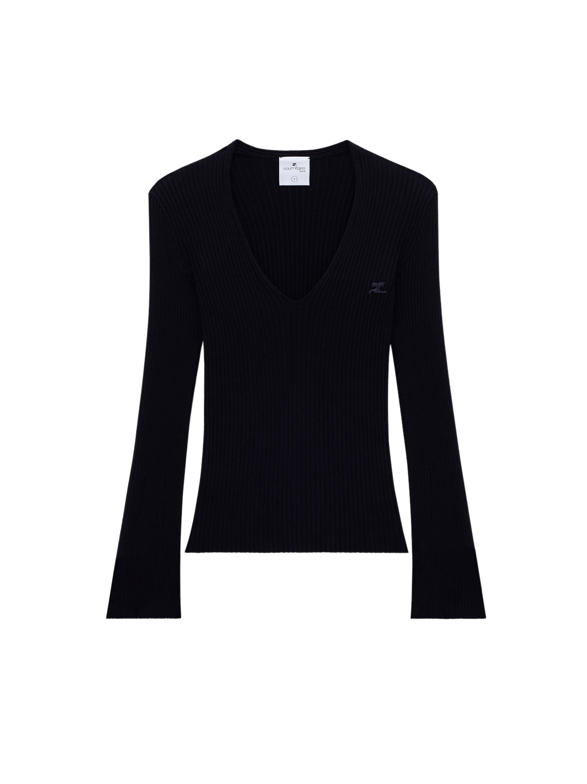 162pcs NEW / PULL COL V EN MAILLE CÔTELÉE - Black