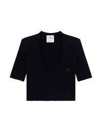 Pull iconique court col V en maille - Black