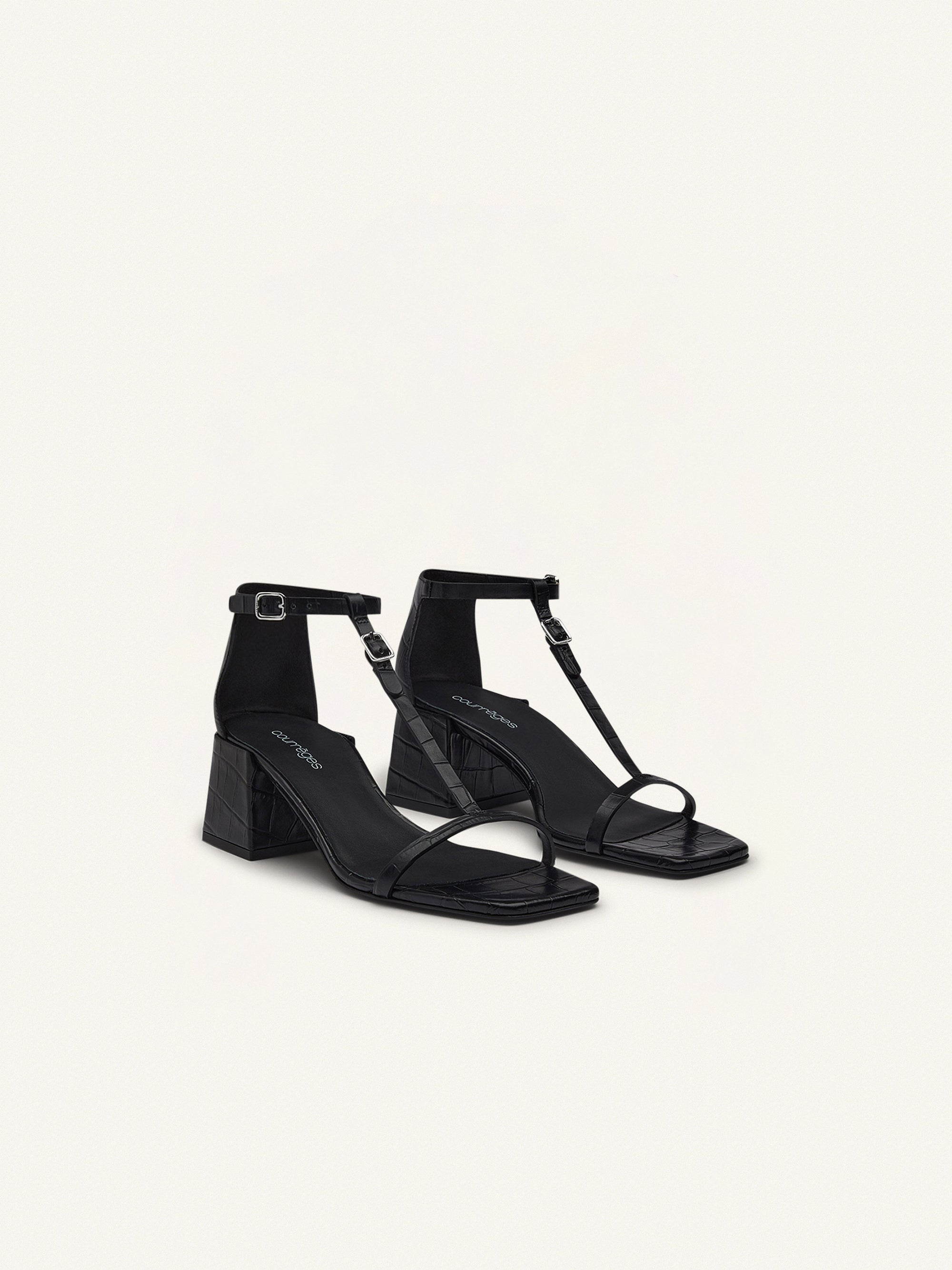 1pcs NEW / SANDALES EFFET CROCO - Black