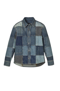 Chemise patchwork en denim - Indigo