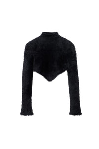 Grunge Hairy Pointed Sweater - Black