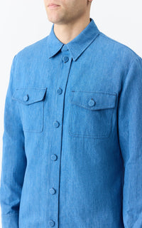 Light Blue Denim / Veste chemise Everly coton et lin - Light Blue Denim