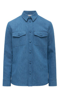 Everly Overshirt en denim bleu clair washed coton lin denim