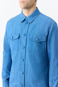 Everly Overshirt en denim bleu clair washed coton lin denim