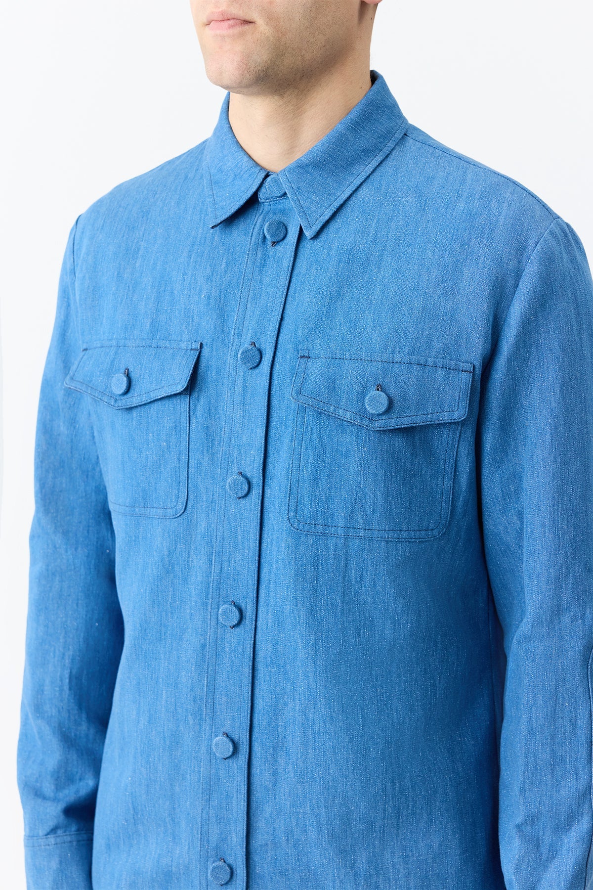 Everly Overshirt en denim bleu clair washed coton lin denim