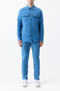 Everly Overshirt en denim bleu clair washed coton lin denim