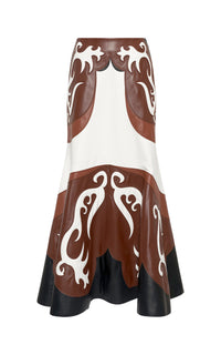 Ivory & Cognac & Chestnut & Black / Jupe Morton en cuir - Ivory & Cognac & Chestnut & Black