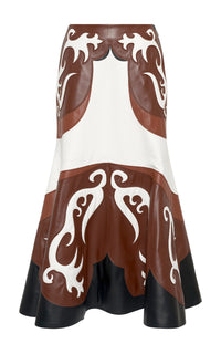 Ivory & Cognac & Chestnut & Black / Jupe Morton en cuir - Ivory & Cognac & Chestnut & Black