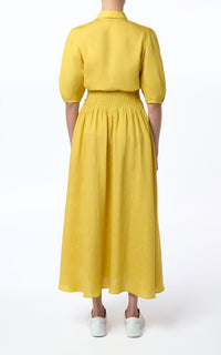 Penelope Skirt en ocre doré lin d’aloès popeline de chemise