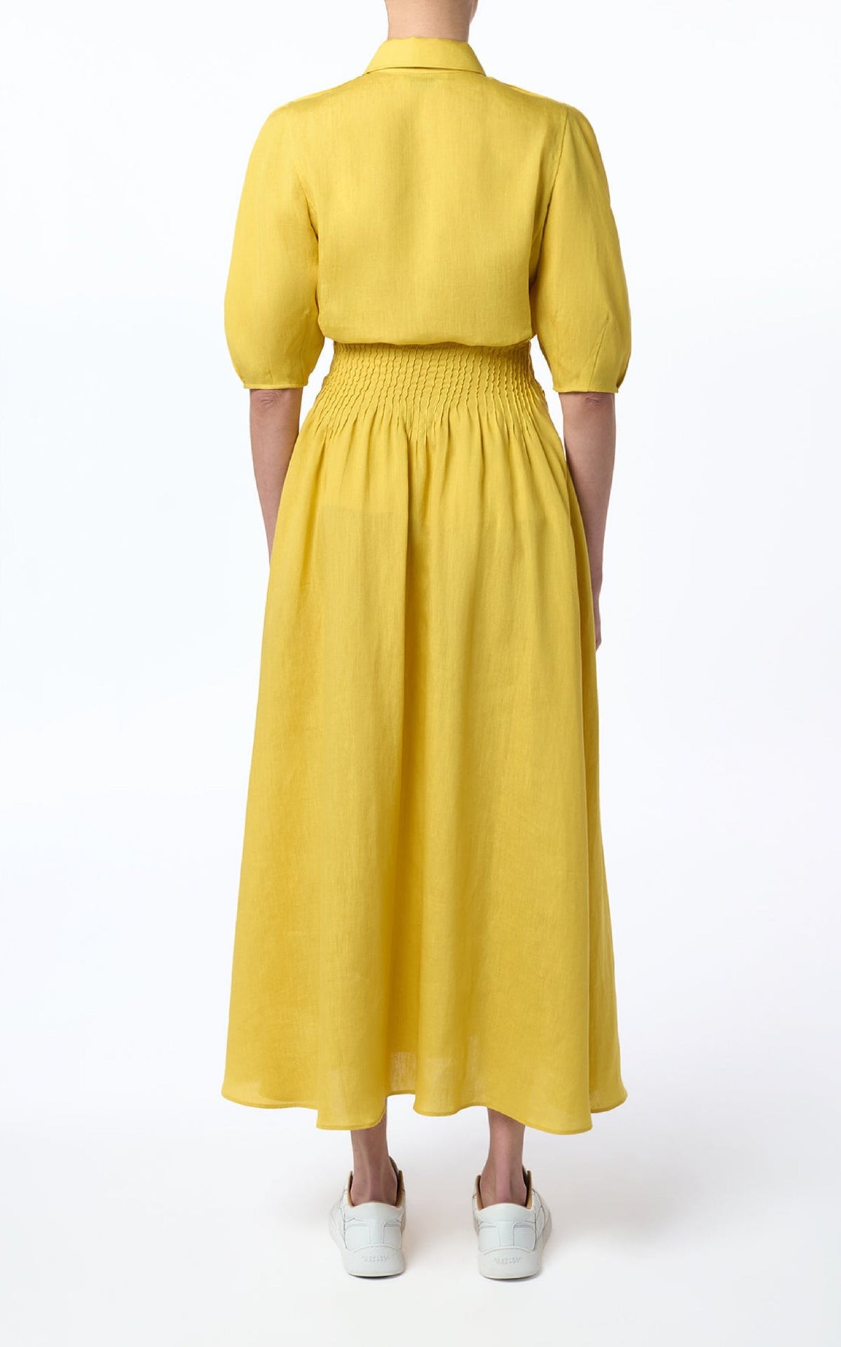 Penelope Skirt en ocre doré lin d’aloès popeline de chemise
