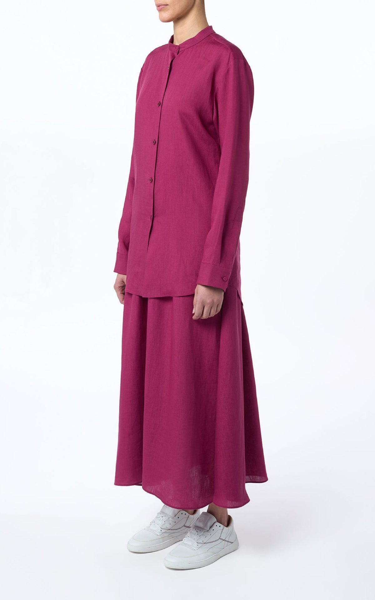 Penelope Skirt en framboise lin d’aloès popeline de chemise