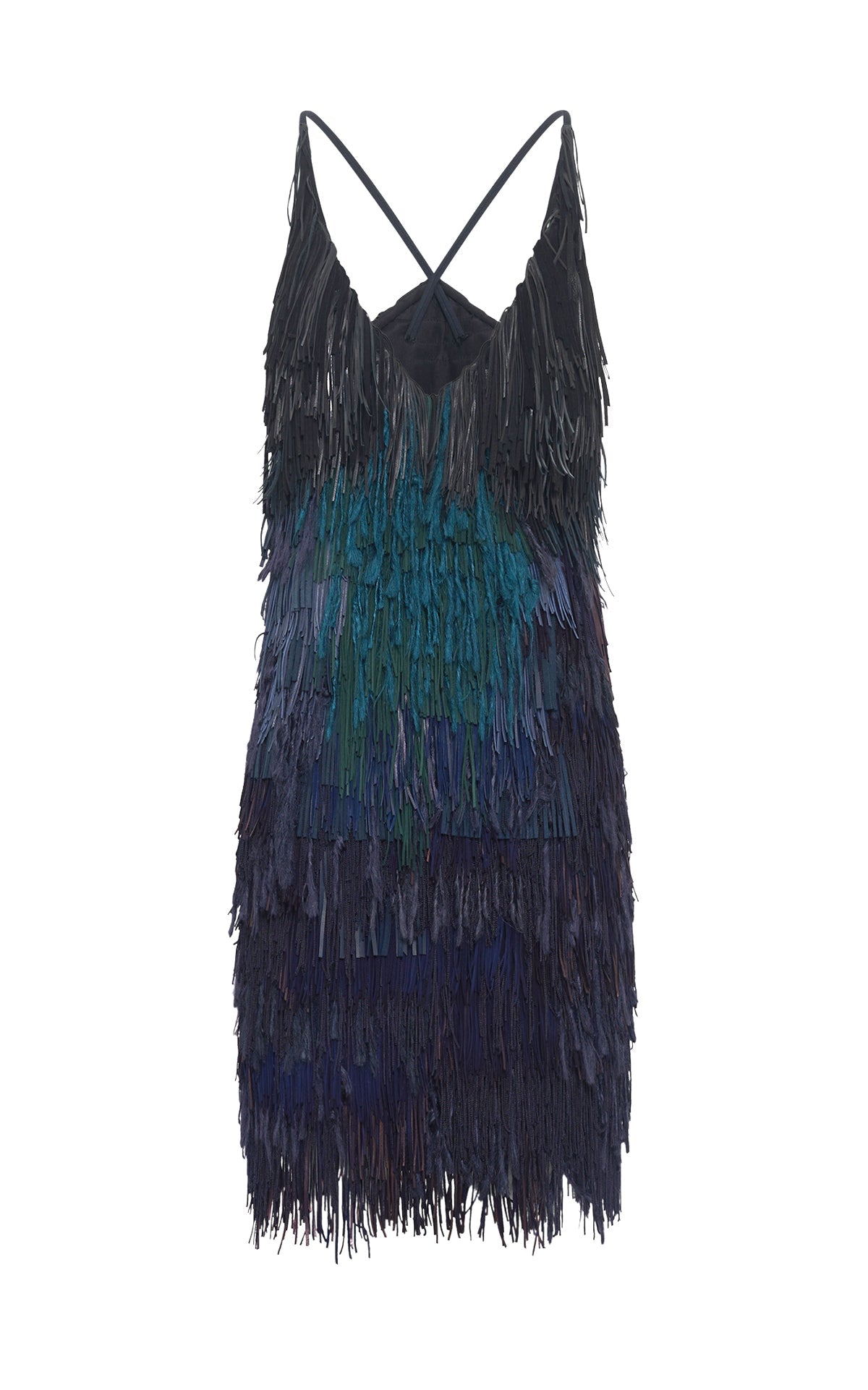 Freyja Dress en bleu marine multicolore multicolore fringe broderie