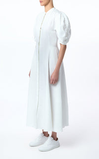 Arabella Dress en blanc lin d’aloès popeline de chemise