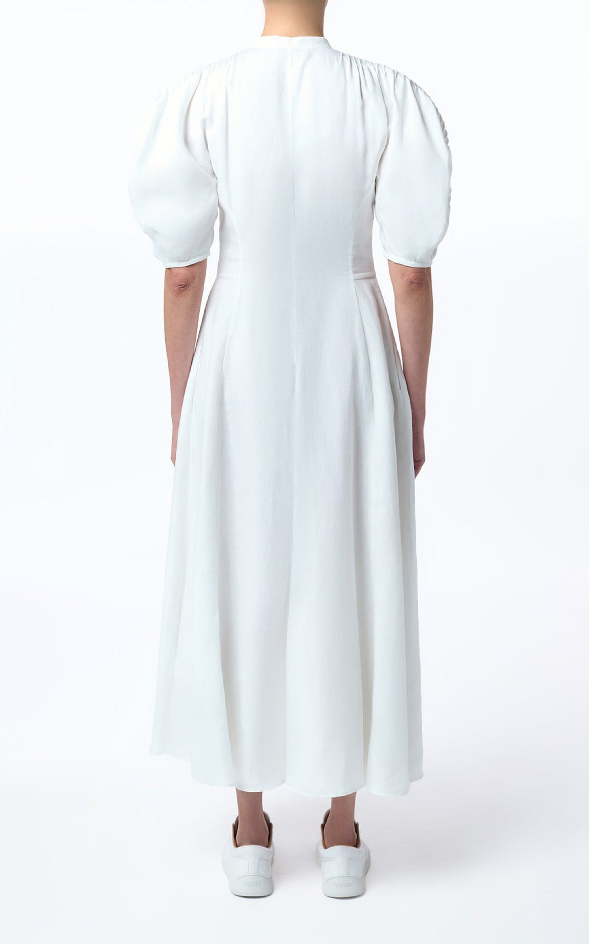 Arabella Dress en blanc lin d’aloès popeline de chemise