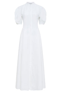 Arabella Dress en blanc lin d’aloès popeline de chemise