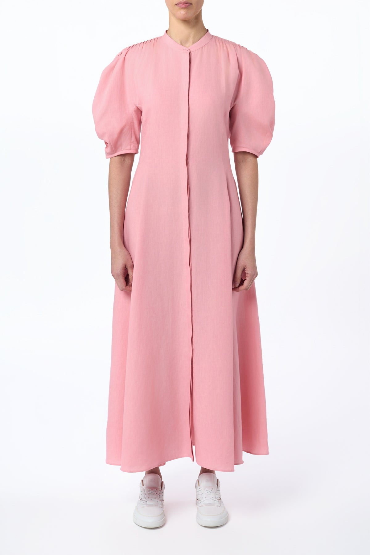 Arabella Dress en ocre doré lin d’aloès popeline de chemise