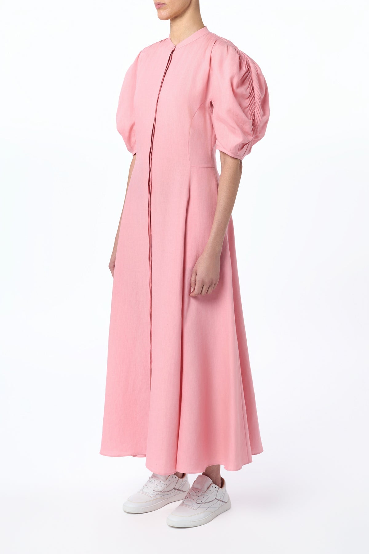 Arabella Dress en ocre doré lin d’aloès popeline de chemise
