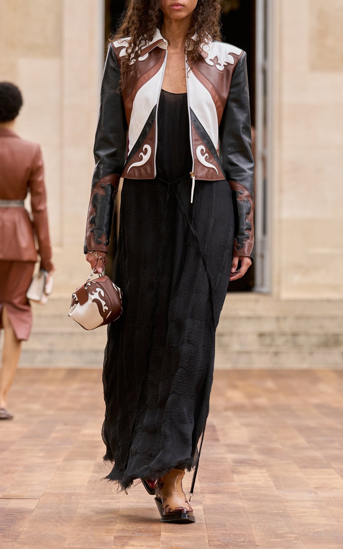 Ivory & Cognac & Chestnut & Black / Veste Albie en cuir - Ivory & Cognac & Chestnut & Black