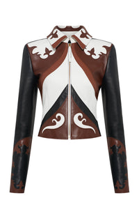 Ivory & Cognac & Chestnut & Black / Veste Albie en cuir - Ivory & Cognac & Chestnut & Black