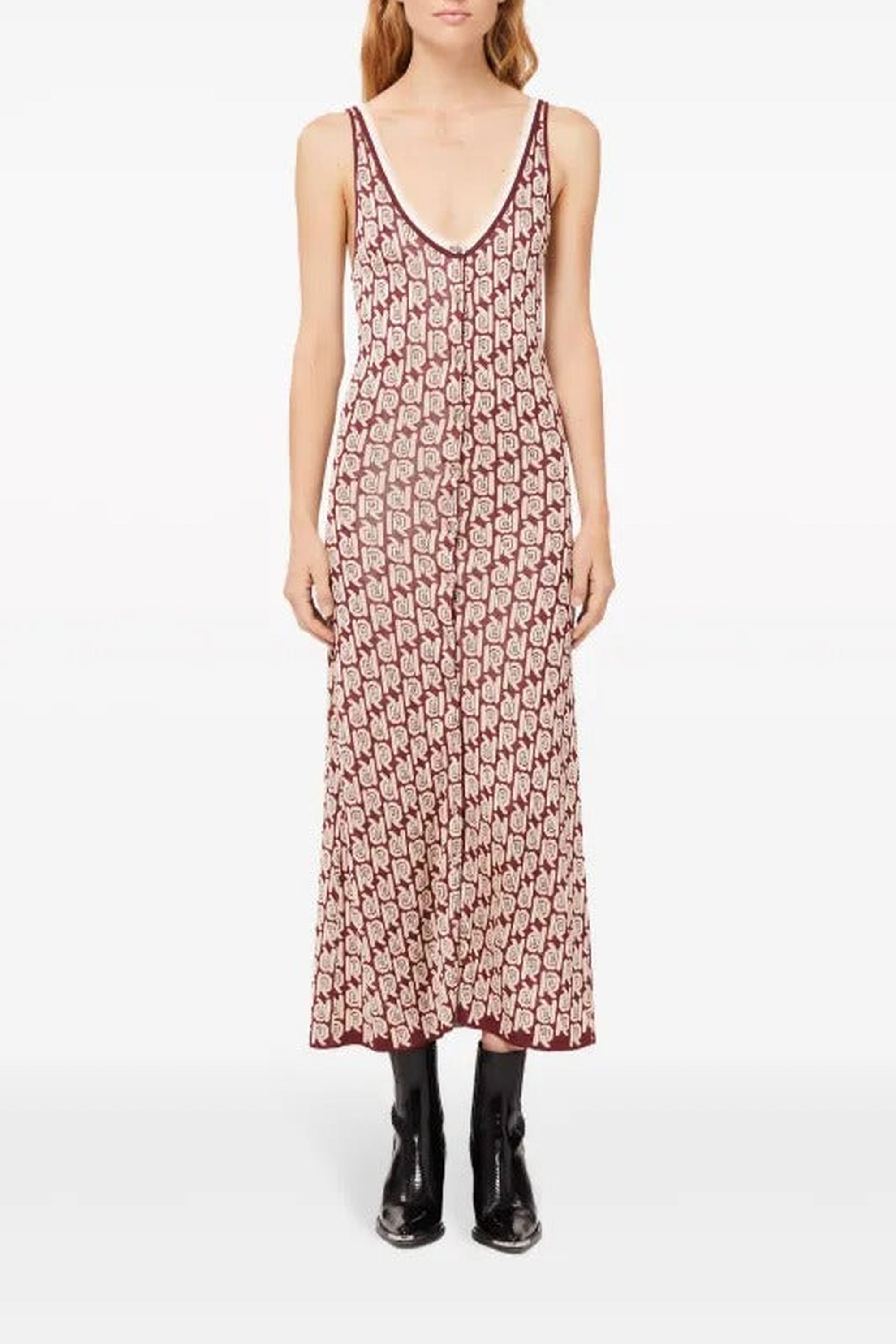 Monogrammed long dress - Jacquard Burgundy