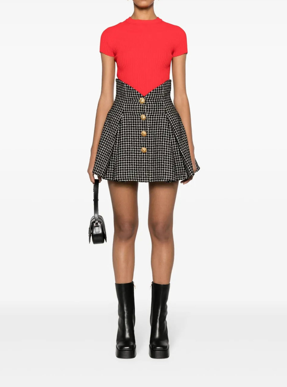 Gingham tweed mini skirt - White & Black